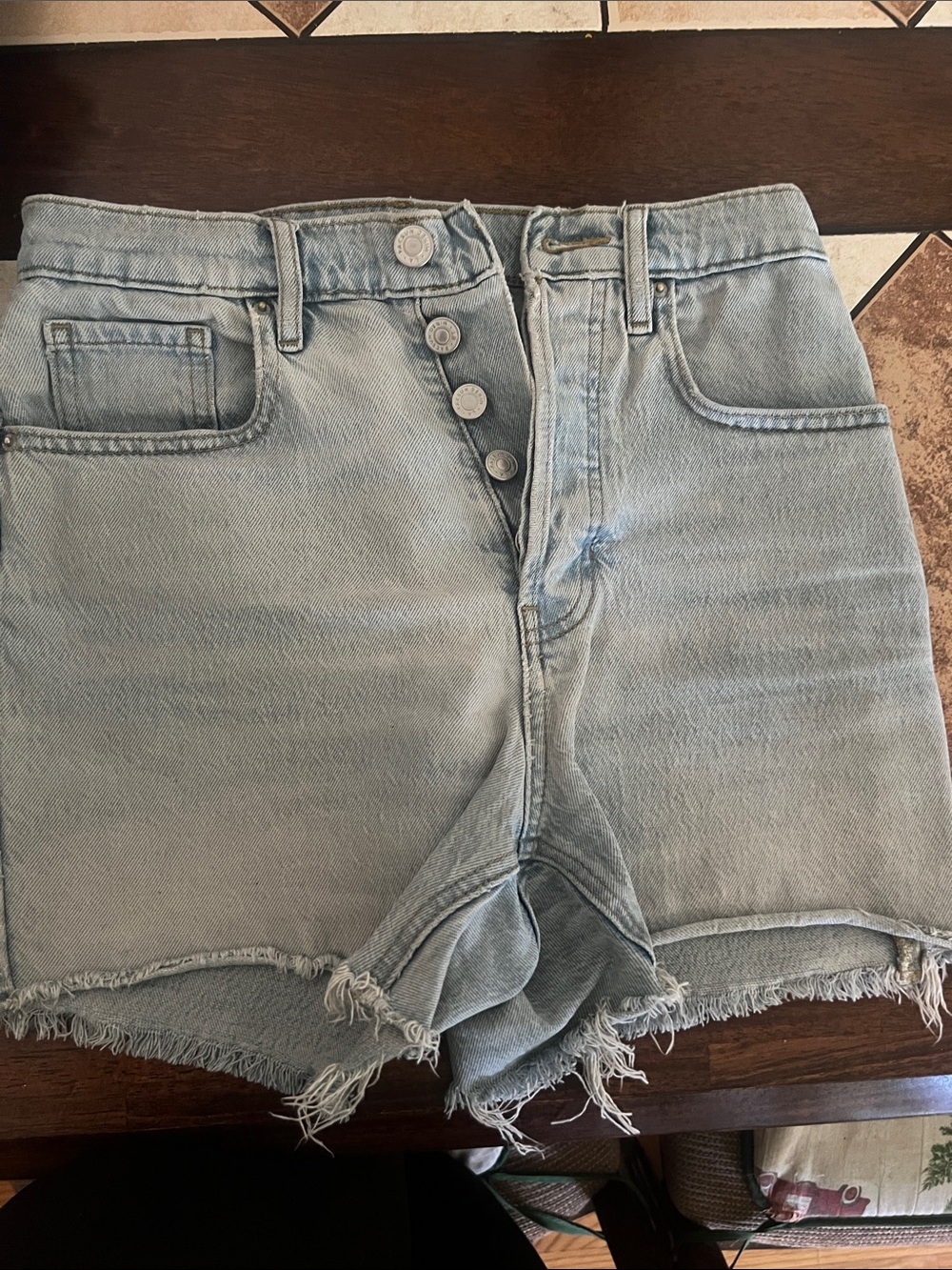 PacSun Light Blue High-Rise Button-Fly Denim Cutoff Shorts